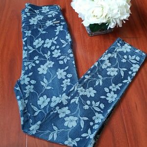 Guess Womens Floral High Rise Skinny Jeans, Blue